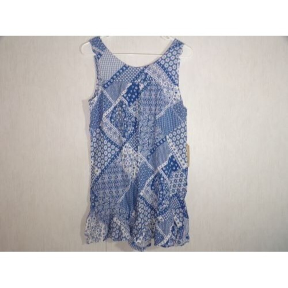 True Craft Romper Girls Size XL Blue White Floral Paisley Rayon Flowy Ruffle NWT